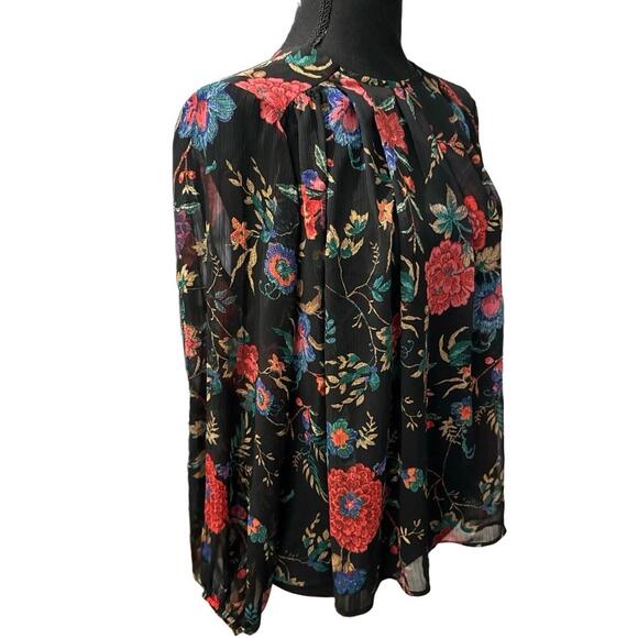 MAEVE by Anthropologie Long-Sleeve Pleated Floral Peasant Blouse in Black-Small - Picture 7 of 13